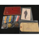 1915 trio with soldiers discharge documents, portrait photo of wounded soldiers,