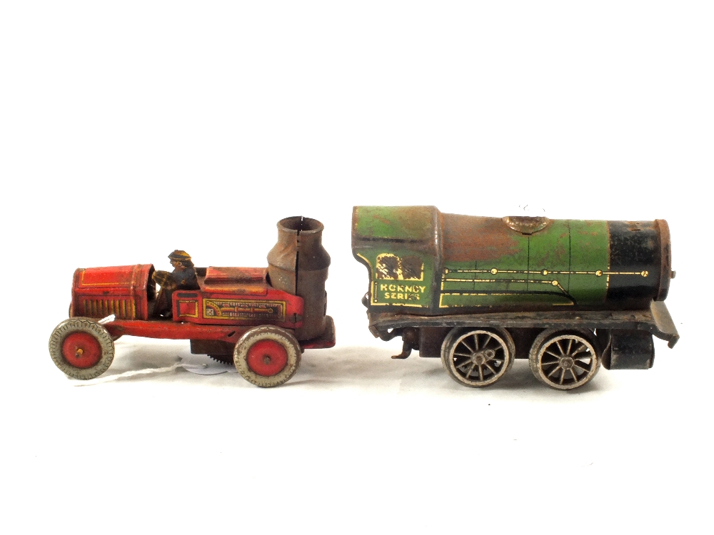 An early tin plate fire engine and Hornby 0 gauge loco - Image 2 of 2