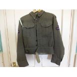 WWII (PATTERN) para battle dress blouse with insignia and WWII (PATTERN) para helmet, post WWII,