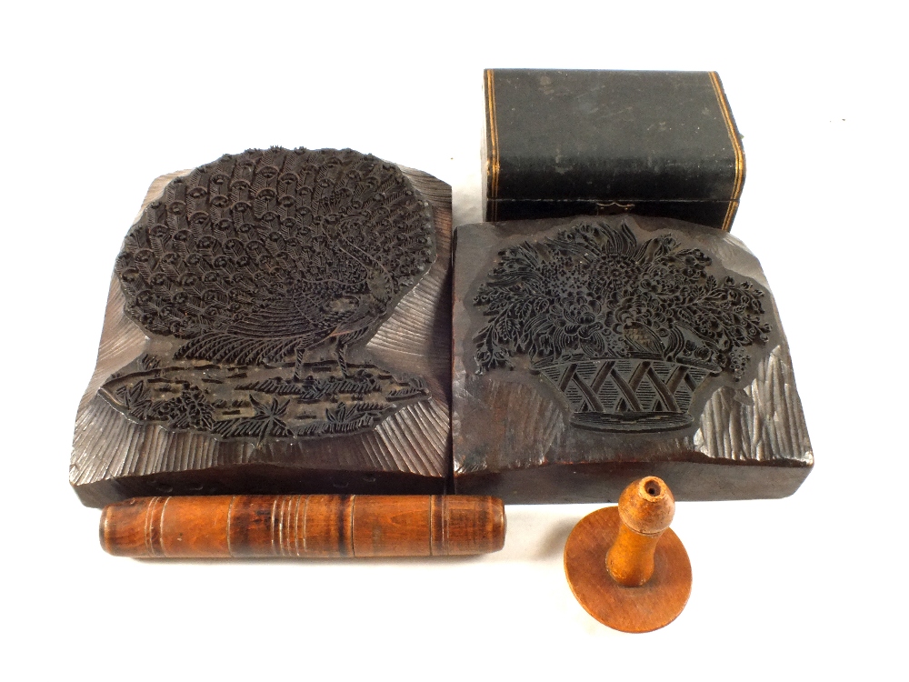 Two 19th Century wooden printing blocks and other items