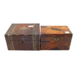 A 19th Century inlaid Walnut workbox and a Japanese marquetry tea caddy