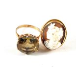 9ct Gold Citrine and cameo rings