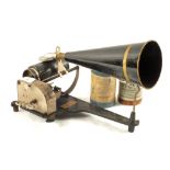 A Columbia phonograph "The Gramophone" with black Japanned horn and two cylinders