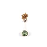 A large green stone and Diamond set drop pendant hung from a 9ct Gold chain