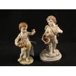 A Naples porcelain cherub with basket and one other
