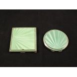 A Silver guilloche green enamel compact and a Silver guilloche green cigarette case by Adie