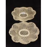 A pair of Leeds type creamware lattice work baskets,