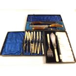 Cased horn handled carving set and other cutlery