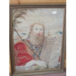 A Victorian tapestry picture of Moses and The Ten Commandments,