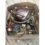 A Victorian Copper kettle and other metalware