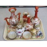 A Kutani double spouted wine ewer and other Japanese porcelain