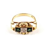 A 14ct Gold green stone and Diamond set ring,