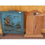 A blue ground Chinoiserie fire screen, Chinese folding mirror,