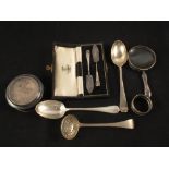 Various Silver cutlery and a circular box