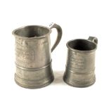 Two early Victorian pewter measures, one quart, one pint with Duty marks, John Warne maker,