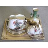 A small Moore & Co bird and floral jardinière and other china and glass (two trays)