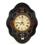 A 19th Century Mahogany vineyard clock in shaped ebonised case with floral inlays and Mother of