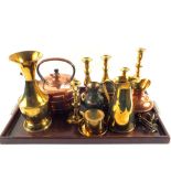 Various Brass candlesticks and other Brass and Copper