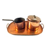 A 19th Century Copper tray and two seamed pots