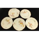 Four Royal Crown Derby flower plates and a shallow dish