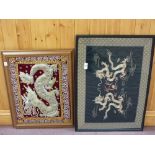 Two Chinese gilt thread dragon pictures