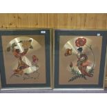 A pair of Michelle Emblem foil and litho 1970's prints of floral ladies and butterflies,