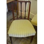 Two Mahogany green upholstered dining room side chairs