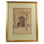 Averill Burleigh (1883-1949), signed, pencil and watercolour, arch with people,