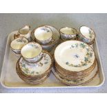 A Victorian blue floral and gilt tea set