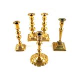 Five various Brass candlesticks