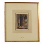 John Varley (1778-1842), signed watercolour of a priest in a Gothic Church,