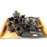 Various 19th Century pewter measures, inkstand,