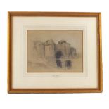 Henry Bright (1810-1873), pastel of Castle ruins, Beccles Gallery stamp verso,