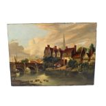 An oil on canvas of a Norwich scene bearing the signature H.