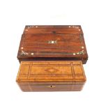 A 19th Century Rosewood and Mother of Pearl writing slope and an inlaid Mahogany box