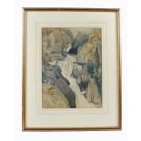 Ursula Macdonald, signed and dated 43, watercolour of a waterfall,