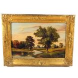 A signed Robert Mallett oil on canvas of a river scene with cows, near Costessey titled on reverse,
