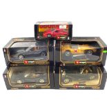 Five large boxed Burago models