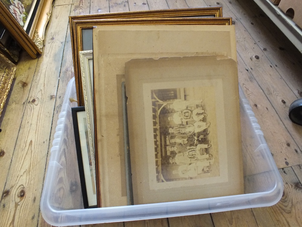 A box of framed and loose photographs (some local)