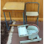 A Triang childs desk and chair plus a walker