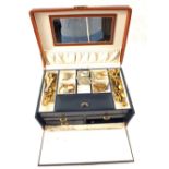 A large jewellery box with costume jewellery to include earrings and necklace,