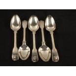 Five Silver dessert spoons, fiddle, thread and shell pattern by Paul Storr, three London 1811,