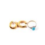 A pair of 9ct Gold earrings and a Turquoise set ring