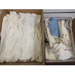 Two boxes of embroidered and lace trimmed linen