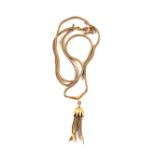 A 9ct Gold tassel pendant upon a 9ct Gold chain (as found)