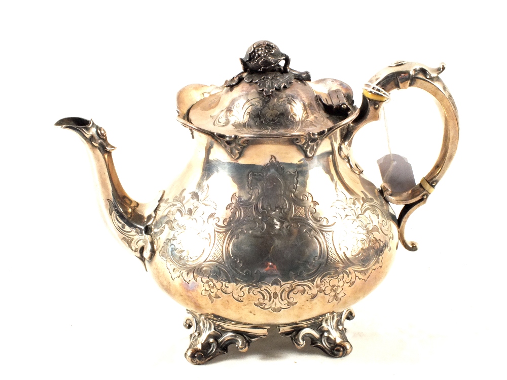 A Victorian Silver teapot with fruit finial (as found),