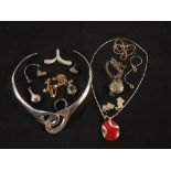 A collection of Silver jewellery including earrings, pendants, rings,