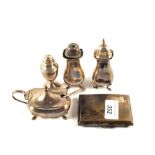 Four Silver cruet items and a cigarette case