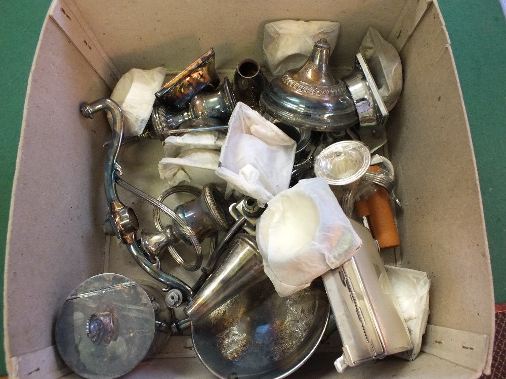 A box of various Silver plated items