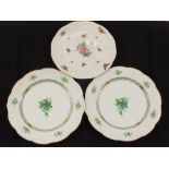 Three Herend floral and butterfly decorated plates